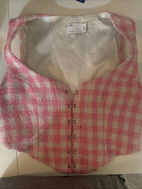 ASOS Pink and Cream Gingham Tweed Corset Vest